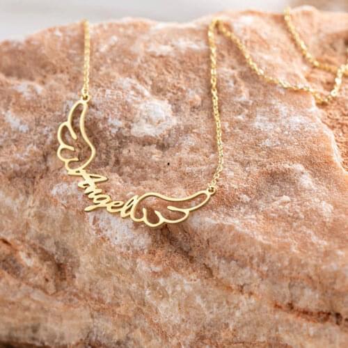 MumuXing Angel Wings Necklace Name Simple Wing Pendant Clavicle Chain Necklace Personalized Stainless Steel Jewelry For Women