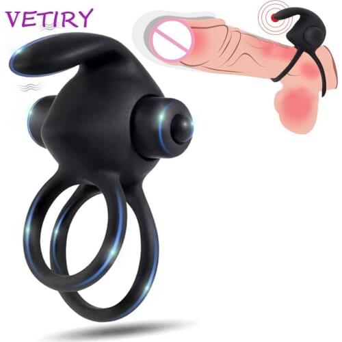 Penis Ring Vibrator Sex Toys for Men Sexy Dual Ring Tongue Licking Clitoris Stimulation for Women Cock Ring Delay Ejaculation