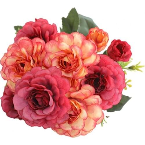1Pc Artificial Flower Vivid Decorative Portable 6 Heads Peony Faux Silk Eco-friendly Simulation Flower Wedding Decoration
