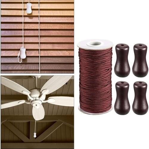 Brown Braided Lift Shade Cord 55 Yards/Roll with 4 Pieces Brown Wood Pendant for Aluminum Blind Shade Gardening Plant Crafts