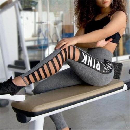 Sexy Cutout Yoga Pants Sport Women Fitness Letter Printed Bandage Gym Leggings High Waisted Quick Drying Workout Tights Leggins