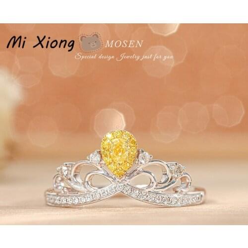 Mi Xiong s925 sterling silver crown hollow crystal diamond ring light luxury aristocratic charm ladies wedding brand jewelry