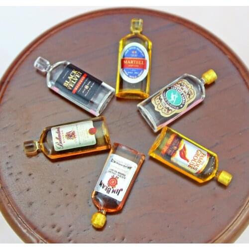 6Pcs 1/12 Doll House Miniature Resin Whiskey Wine Bottle Simulation Drink Model Toy Mini Decoration Dollhouse Accessories