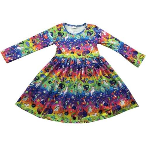 Fashion style kids clothes color animal printing flutter long sleeves baby girls dress