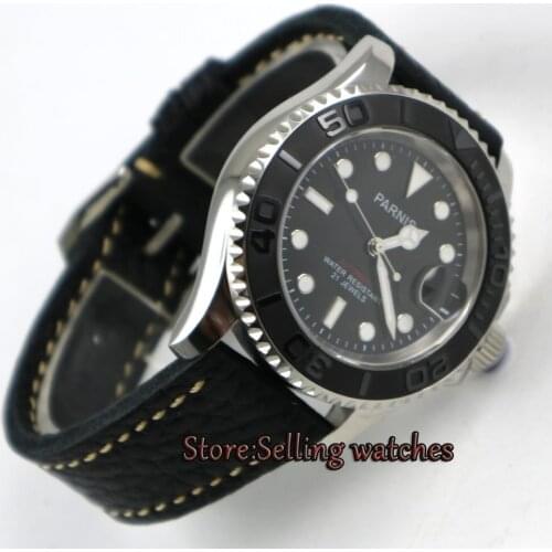 41mm Parnis black dial Sapphire glass Ceramic bezel miyota automatic mens watch