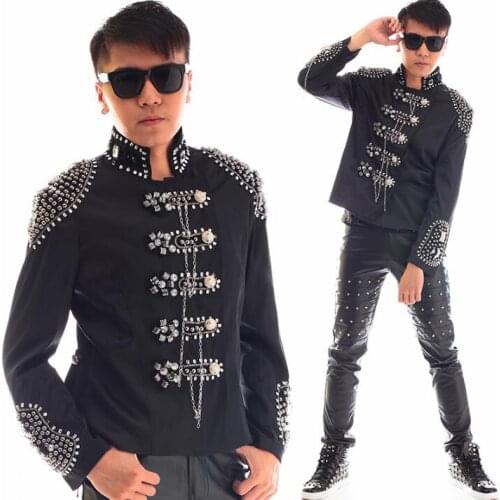 Men diamond suits designs masculino homme stage costumes for singers men teenage blazer dance clothes jacket dress punk black