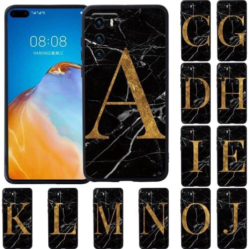 Soft Silicone Phone Case for Huawei P20/P20 Pro/P30 Pro/P30 Plus/P30 LITE/P40/P40 Pro Initial Name Black Marble Pattern Cover