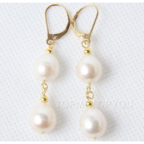 Great! natural white drop pearls dangle earrings