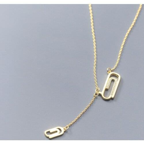 Real 925 Sterling Silver Necklace Chain for Women Teen Girls Paper Clip Pendant Crystal New Fashion Gold Jewelry 2021 Gifts