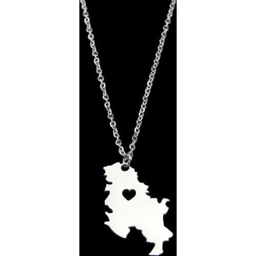 Europe And The United States Hot Sell Stainless Steel Serbia Map Pendant Necklace