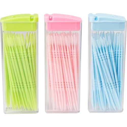 50 pcs / box Double-headed Dental Brush Teeth Sticks Floss Pick Toothpick