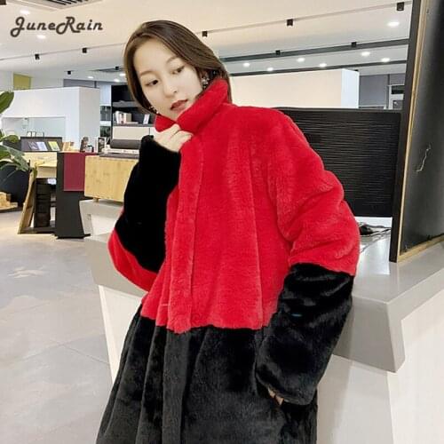 Women Contrast Color Mink Faux Fur Coat Turn Down Collar Winter Fur Lady Long Coat Casaco Feminino De Pelinho искусственный мех