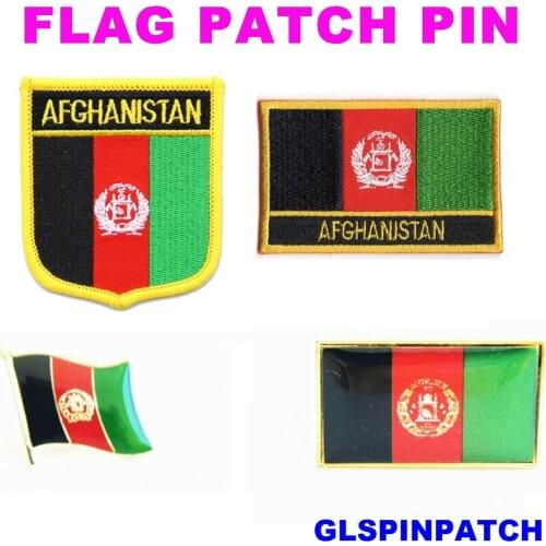 Afghanistan FLAG Patch Rectangle Lapel Pin iron-on embroidered applique Hook Loop Badge