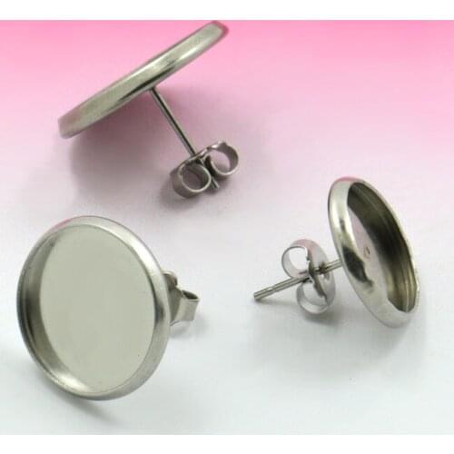 Blank Stainless Steel Stud Earrings Bases Settings 18mm 20mm Round Bezel Ear Pins Earrings post with Ear Back Stoppers Findings