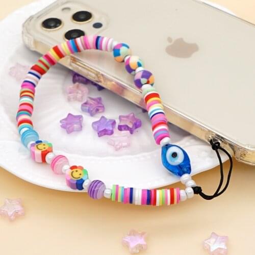 2021 Demon Eye Mobile Strap Phone Charm Women Color Flower Soft Pottery Phone Chain Girls Fashion Anti-Lost Lanyard Jewelry Gift