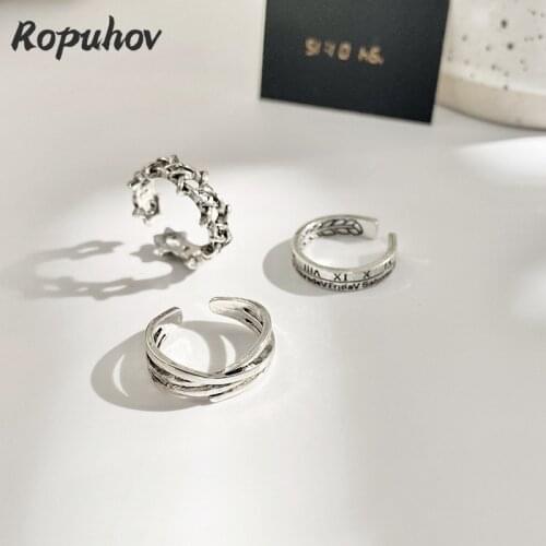 Ropuhov 2021 New 925 Silver Jewelry Korean Fashion Woman Lady Gift Retro Roman Three-piece Hip Hop Ins Cool Open Ring Wholesale