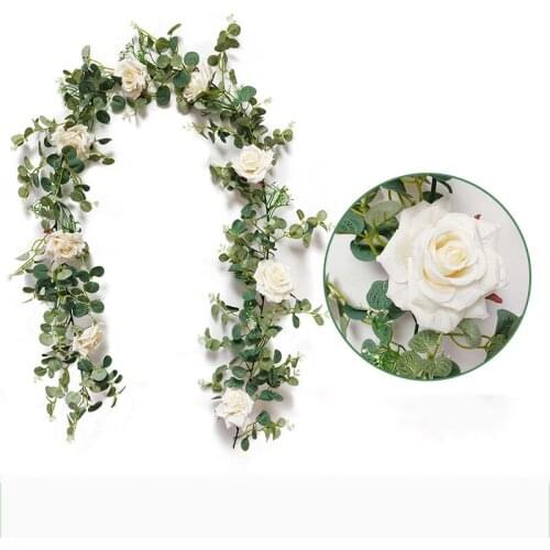 Silk Artificial Rose Vine Hanging Flowers For Wall Decoration Rattan Fake Plants Leaves Garland Romantic Wedding Home Decoration