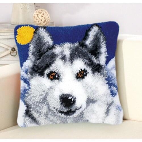 Animal Latch Hook Rug Blue Crocheting Carpet Rug Acrylic Yarn Pre-Printed Canvas Cushion Mat Crochet Tapestry Latched Hook Kits