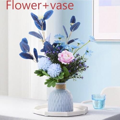 Modern Flower Vase Home Decor Ornament With Lifelike Artificial Rose Flowers Fake Flowers Vase Set for Home Decoration Gift