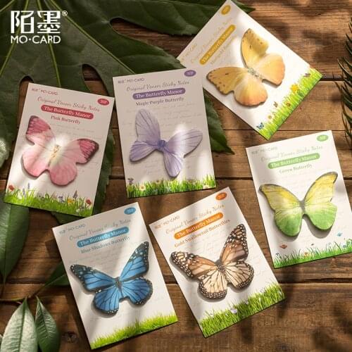 6 Designs Butterfly Manor Series Retro Insect Handbook Ivory Sticky Notes Butterfly Memo Creative Stationery Office Supplies