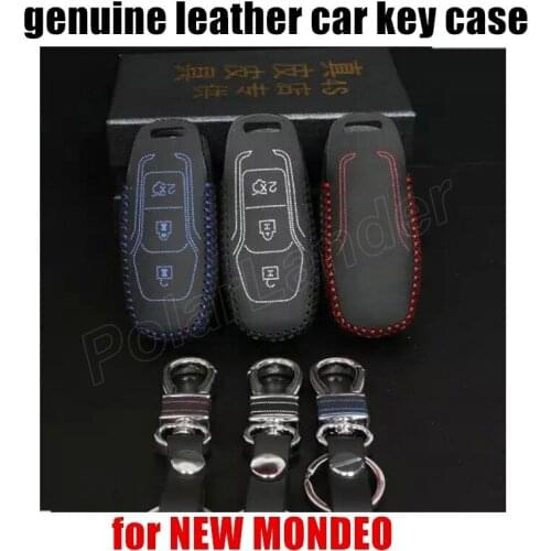 Only Red car key cover case fit for FORD NEW MONDEO genuine quality leather Hand sewing car key case car styling best gift
