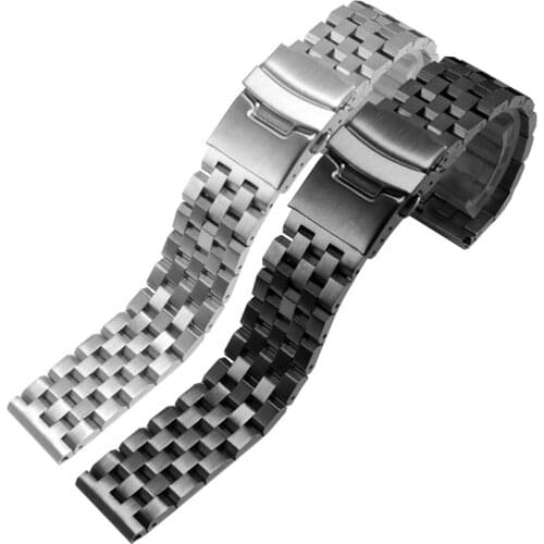 Solid Stainless Steel Strap Silver Black Wristband Double Insurance Buckle Replacement Metal Belt For Seiko Tissot Mido 22 26mm