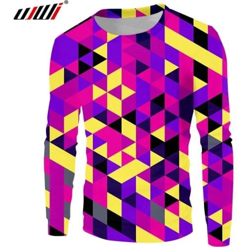 UJWI Harajuku Colorful Rhombus Sweatshirt 3D Print Women/Men Hiphop Long Sleeve 0-Neck Pullover Jumpers Blouse Plus Size Pull