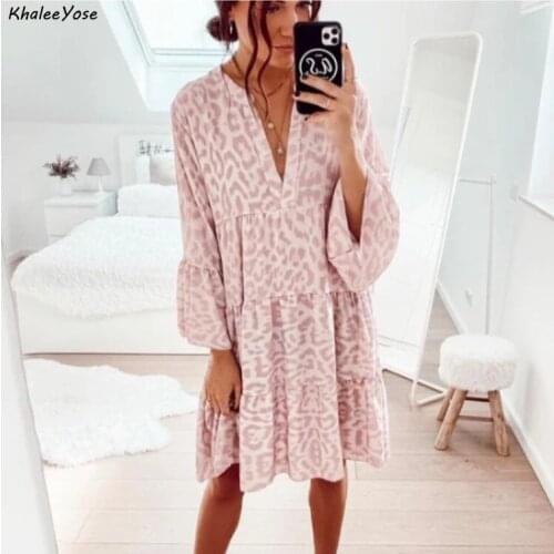KHALEE YOSE Vintage Casual Pink Floral Dresses Autumn Boho Women Dress Long Flare Sleeve Ruffles Plus Size 2xl Female Dress