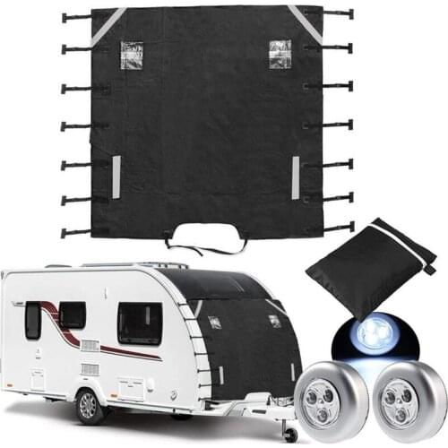 RV Towing Cover Caravan Covers Front Cover With LED Lights Waterproof Nylon 86.6 x 68.9 Inch Outdoor Travel Vehicle Accessories