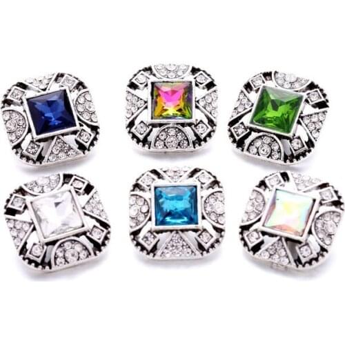 XH5328 New Pretty Square crystal 18mm Metal snap button jewelry for snap bracelet