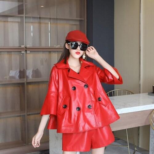 2021 Spring Autumn Genuine Leather Jacket Women Jacket Real Sheepskin Coat Red Korean Style Women Clothing Veste Femme WPY2847