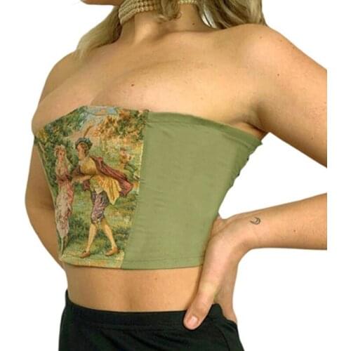 Womens Tank Tops Corsets Tops Sexy Horizontal Neck Lace Up Out Wear Printting Bustiers for Party Club Streetwear D0LF