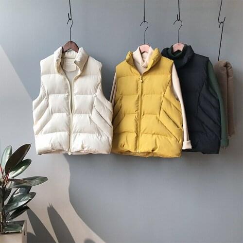 2021 Winter New Korean Style Cotton Vest Women Loose Casual Sleeveless Stand-up Collar Waistcoat Vest
