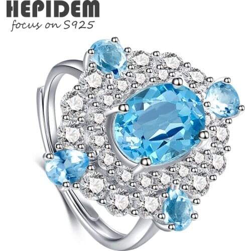 HEPIDEM 100% Really Topaz Rings Women 925 Sterling Silver Natural Blue Gemstones Wedding Bands Engagement Gift Fine Jewelry 1975