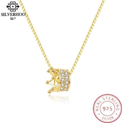 Necklace Crown Necklaces Women 925 Sterling Silver Shining Cubic Zircon Pendant Necklaces Female Fine Jewelry Gift SILVERHOO