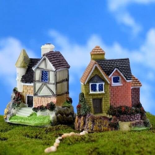 1PC Europe House Villa Figure Decorative Mini Fairy Garden Cartoon Building Statue Miniature Moss Ornaments Resin Craft