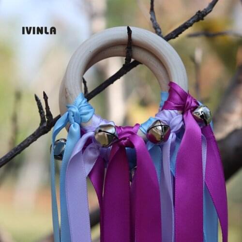 20pcs/lot blue and purple Wood Ring Toy Ribbon Hand Kites Waldorf Toy for Party Favor Pack