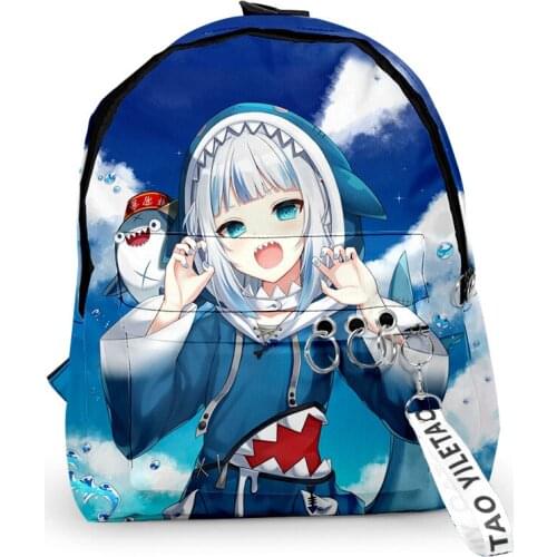 2021 New Arrival 3D Gawr Gura Cute Shark Fashion Oxford Fabric One Shoulder Keychain Backpack Printed Casual Student School Bag
