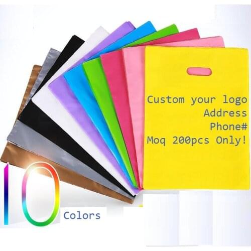 20x26cm Custom Logo Order Accept MOQ Pink Plastic Storage bags with Handle, plastic jewelry pouch Packing Gift Carrier Bags