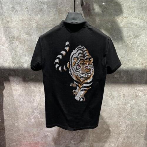 Diamond stone Summer Polo Shirts Men Hot drill Cotton Short Sleeve Breathable Fit Work Polo Shirt Male polo homme Size M-4XL