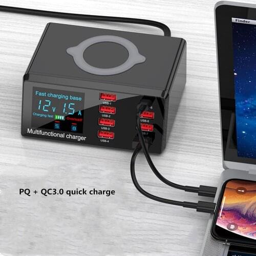 100w Dock Charger USB Wireless 18w PD QC3.0 Smart Charger Station Display LED 8 USB Ports For samsung for huawei for iphone 1PC