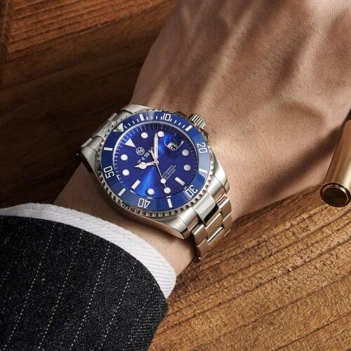 TESEN Brand Automatic Mens Watches Mechanical Stainless Steel Wristwatch Mens Waterproof 43mm Stainless Steel Clock Male Watch