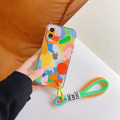 Tobebest Graffiti Clear Colorful Lanyard Phone Cases for iphone 12 Pro Max 11 Pro X XS Max XR 7 8 Plus 12mini SE2020 Shell Cover