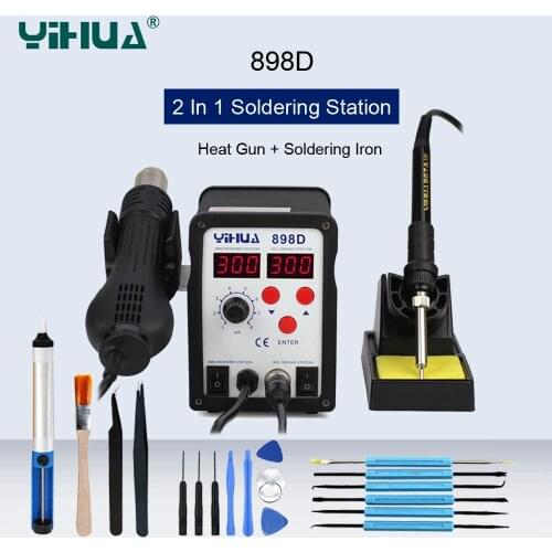 YIHUA 898D 2 In1 Digital Rework Station Hot Air Gun + Soldering Iron ESD 700W SMD Desoldering Soldering Station Heat Gun