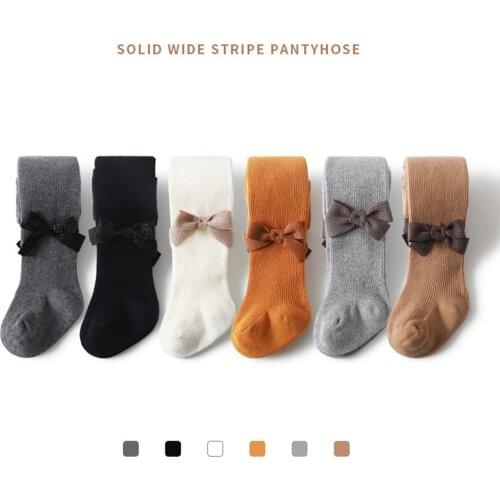 Children Toddler Girls Solid Ribbed Spring Autumn Bowknot Tights Cotton Baby Girls Pantyhose Kids Infant Knitted Tights