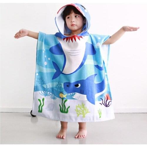Baby Boys Girls Swimming Bath Towel New Children Marine Animal World Shark Printed Microfiber Cartoon Hooded Cloak Beach Towel