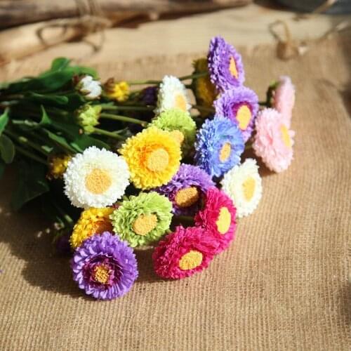 10Pcs Simulation Round Chrysanthemum Artificial Flower Branch Idyllic Farmhouse Home Decor Wedding Flower Arrangement Daisy