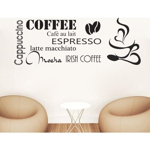 Coffee Coffee bean Kitchen Wall Stickers Quote Cafe Living Room Vinyl Art Wall Decal Removable Kitchen Decor aaccessories Z296