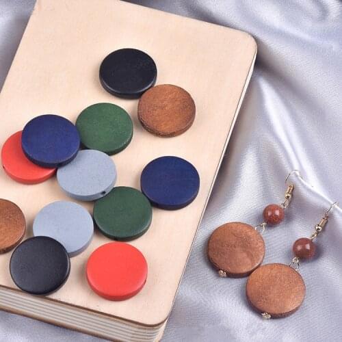 100PCS 12/15/20/25/30/35/40mm Fashion Round Wooden Beads Flat Pendant For Earrings Necklace Accessories DIY Jewelry Making