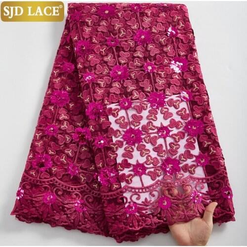 SJD LACE 2021Beatiful Milk Silk Soft African Lace Fabric With Heavy Sequins French Tulle Lace Fabric For Wedding Party Sew A2412
